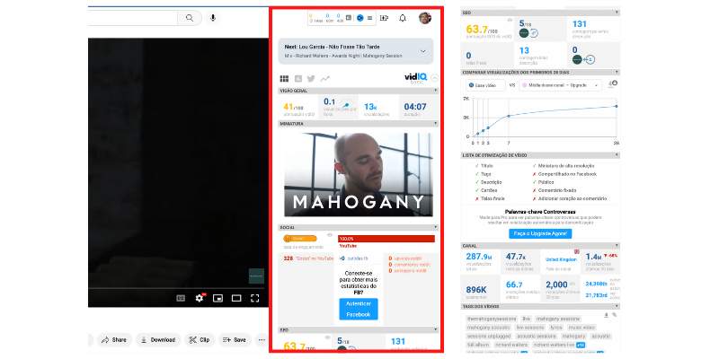 telas do app vidIQ mostrando tendências de SEO do vídeo